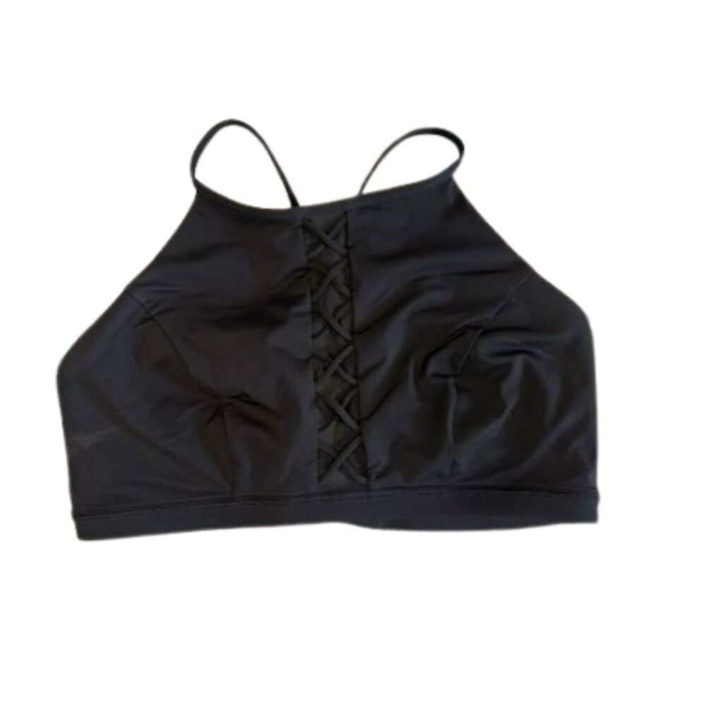 Lululemon Energy Bra High Neck Laced Black Strappy Sports Bra
